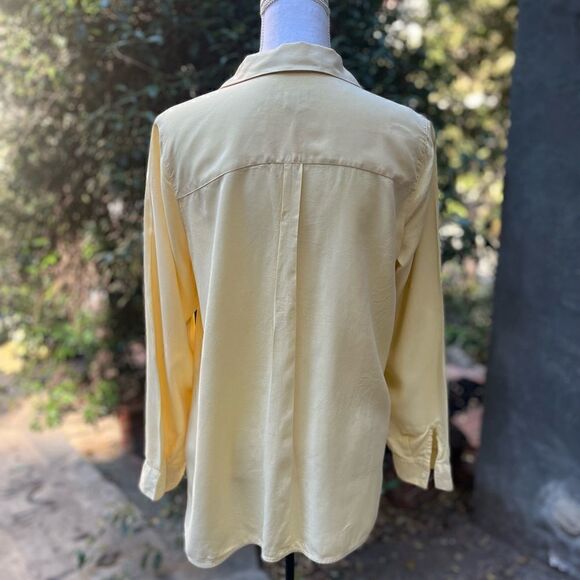 J.JILL SOLID 100% SILK LONG SLEEVE BUTTON DOWN SHIRT CHEST POCKETS YELLOW SIZE M - Picture 4 of 11